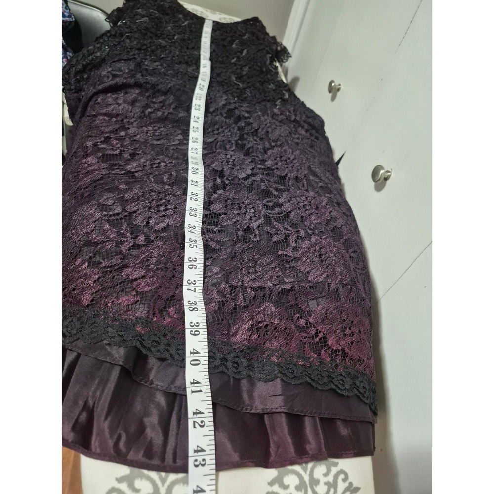 Vintage Black Purple Lace Sequin Ribbon Rosette Evening Gown Tea Length Dress - Picture 11 of 12